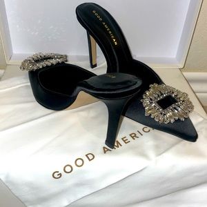 Good American Satin Heeled Mules Pointed Toe GA363JK Size 7.0